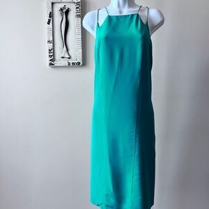 Tibi 100% Silk Green Midi Slip Dress Size 10